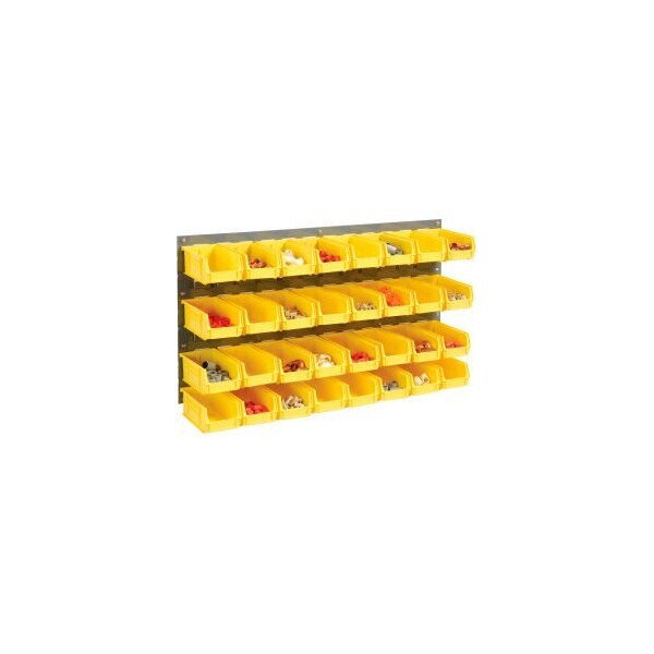 Global Equipment Wall Bin Rack Panel 36 x19 - 32 Yellow 4-1/8x7-1/2x3 Stacking Bins 550200YL